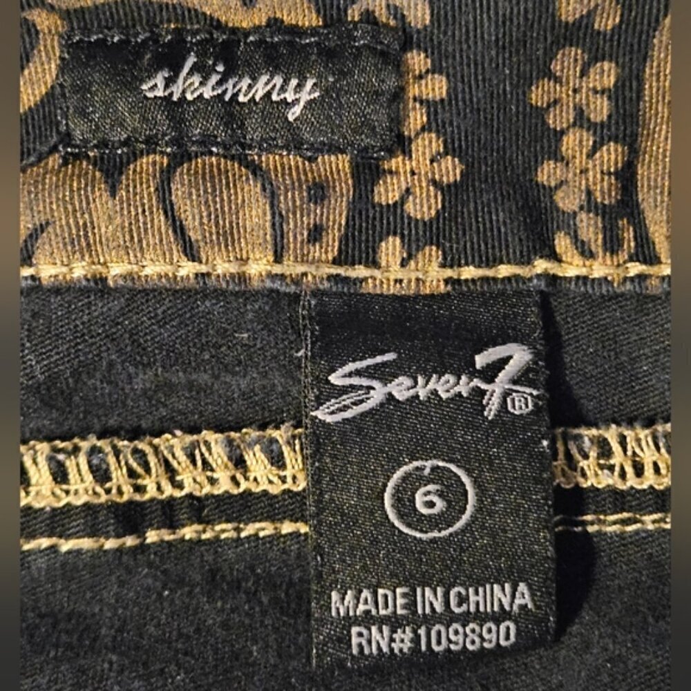 Seven7 Paisley Print Skinny Jeans Womens 6 Black Brown Stretch Mid Rise - Picture 9 of 10